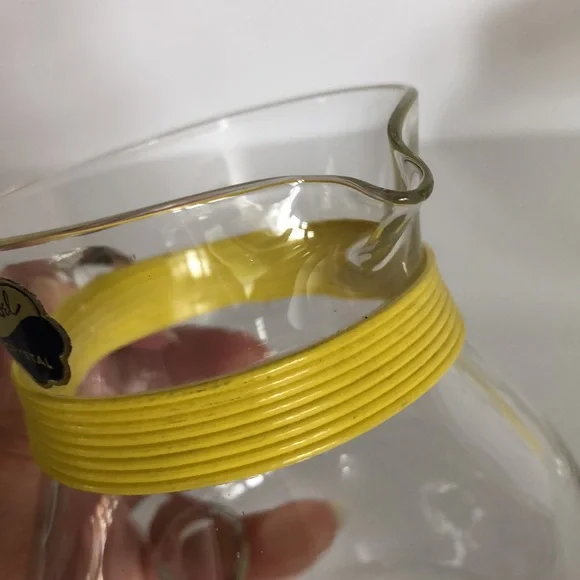 Vintage Rubel Crystal Retro Sugar Creamer  Yellow Banding Trim And Wood Beads - Picture 7 of 15